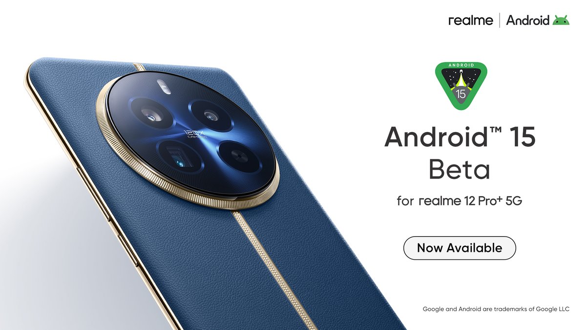 Brace yourselves, India! Android™ 15 Beta is officially landing on realme 12 Pro+ 5G! Get ready to elevate your smartphone experience to the next level on May 16th. #realme12Pro+5G #Android15 Get it here: bit.ly/44Jyayc