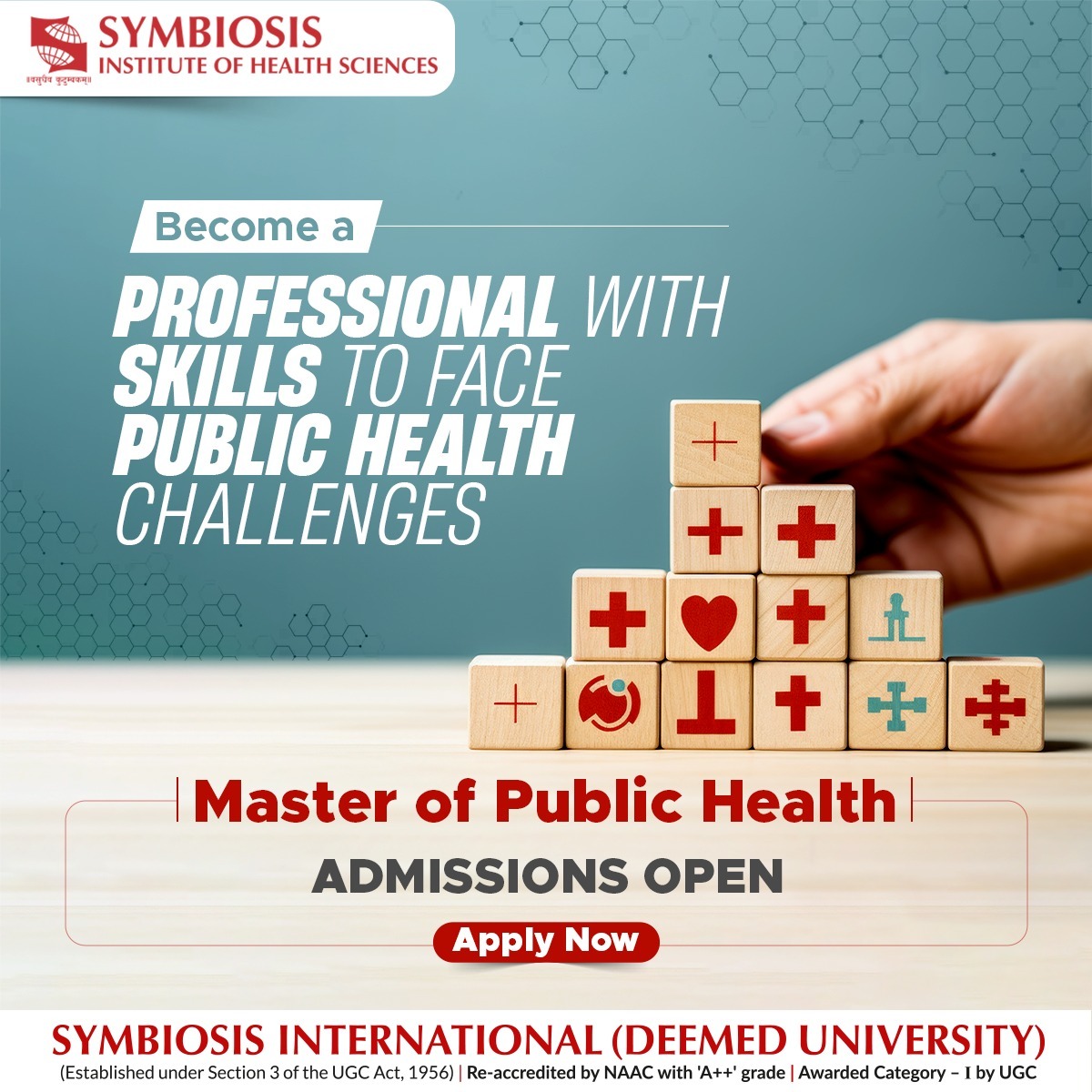 From epidemiology to Community Health initiatives, Master of Public Health programme Symbiosis Institute of Health Scienceswill arm you with skills to tackle community health issues worldwide. Join us in our mission to create a healthier, more equitable world.