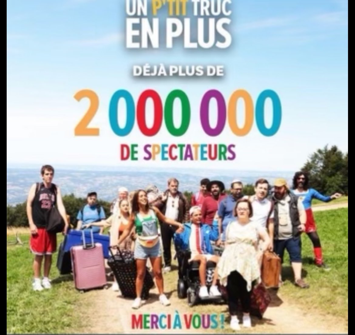 Magnifique aventure pour Un p’tit truc en plus, qui dépasse les 2 millions d’entrées en 2 semaines, et c’est loin d’être fini ! Bravo <a href="/VictorArtus/">Artus</a> pour ce
1er film phénomène, et aux producteurs Thierry Wong &amp; Pierre Forette de <a href="/cinenomine/">Cine Nomine</a>.