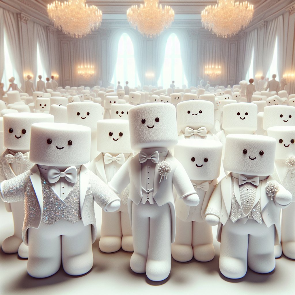 QT with your White creations #PromptShare: A group of marshmallows attending an all-white gala, dressed in their finest formal attire #aiart #art #ai #digitalart #generativeart #artificialintelligence #machinelearning #aiartcommunity #abstractart #nft #aiartists #neuralart