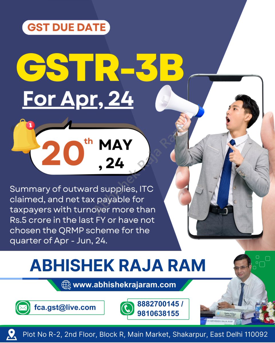 GST Due Date Reminder
GSTR-3B
For,Apr,24

 #GSTReminder #GSTR3B #TaxFiling