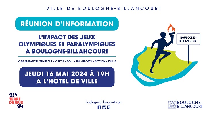 [JEUX OLYMPIQUES ET PARALYMPIQUES] La Préfecture des Hauts-de-Seine organise une réunion publique d’information pour les Boulonnais aujourd'hui à 19 heures, à l’hôtel de ville. Infos 👉 shorturl.at/bqAHN @Prefet92 @Paris2024