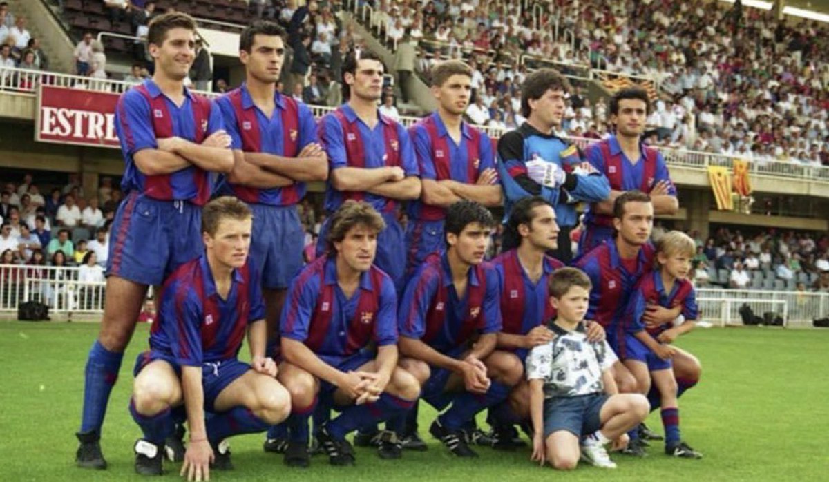 #FCBarcelona AT 1990/91. Vera, Herrera, Oliete, Geli, Busquets, Emilio. Pozanco, Roura, Guardiola, Pinilla, Álex.