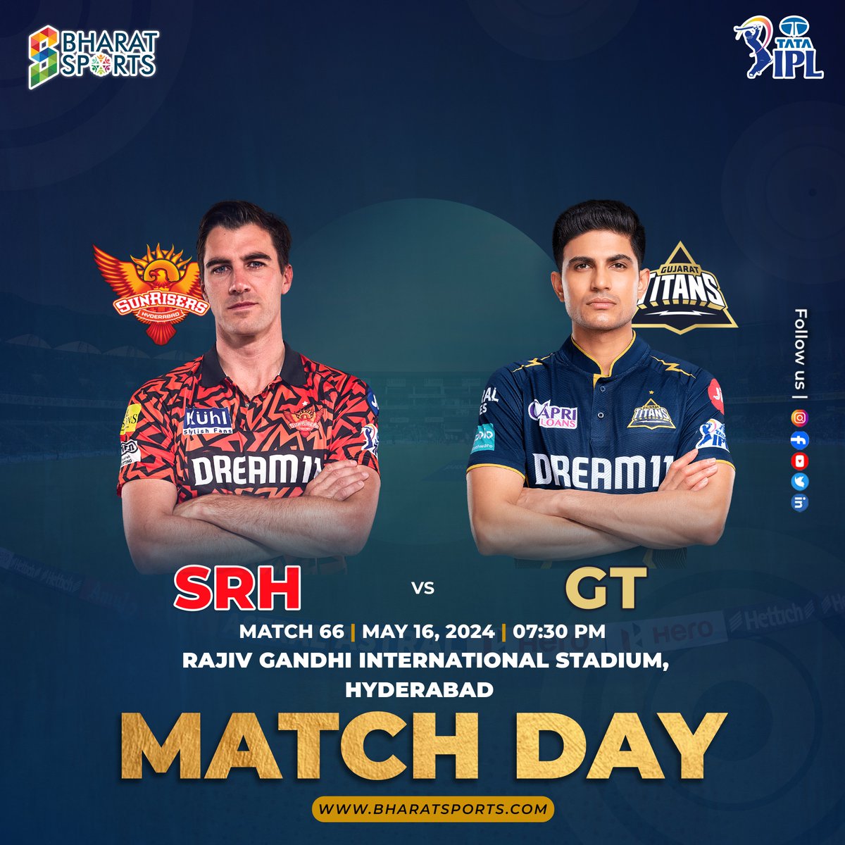 Get ready for an electrifying showdown at the Rajiv Gandhi International Stadium in Hyderabad! 🏟️🔥 It's Sunrisers Hyderabad 🏏💙🖤 vs. Gujarat Titans 🧡🔥 in a clash of titans! Who will emerge victorious in this thrilling contest? 💙🖤🔥🧡 #bcci #RajasthanRoyals #Hyderabad