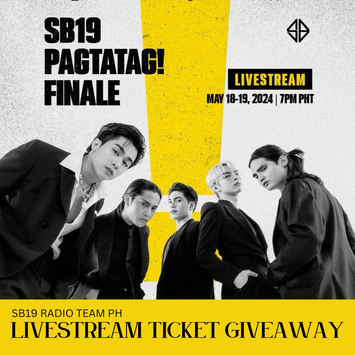 sb19radioteam's tweet photo. 📣A'T I N_G I V E A W A Y_A L E R T

⭐️Submission Period: Entries can be submitted from May 16, 1 PM to May 17, 8 PM only.
⭐️E-Raffle Draw: The e-raffle will be conducted by the Radio Team.
⭐️Announcement: Winners will be announced on Friday at 9 PM via our Facebook Page and X (formerly Twitter) accounts.

📍Giveaway Mechanics
1.)  Follow SB19 Official on Instagram and submit a screenshot as proof.
2.) Follow SB19 Radio Team PH on Facebook and/or X (formerly Twitter) and submit a screenshot as proof.
3.) Vote for SB19 Moonlight in Channel R Radio's Song of the Week. Submit a screenshot of your vote. 
Link: https://t.co/CO2tvZ6tdS
4.) Vote for #SB19 in Channel R Radio's Summer Fest. Submit a screenshot of your vote.
Link: https://t.co/w4lAyJK1bv

📌SUBMIT HERE: https://t.co/Ncr7I2w6Ct
📌Important: 1 Entry only per Name per Day. Max of 2 Entries Only.

D-2 PAGTATAG FINALE 
@SB19Official #SB19
