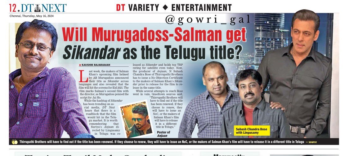 #SalmanKhan’s upcoming film helmed by #ARMurugadoss announced their title as #Sikandar across languages. 

But there could be a roadblock in the #Telugu market . Film will release in Hindi ,Tamil ,Telugu Versions 💥💥