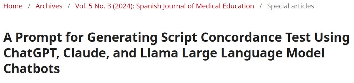 Do you know you can use a #IA to prepare #MCQs and #SCTs. See it for yourself revistas.um.es/edumed/article… #ChatGPT @AnthropicAI @AIatMeta