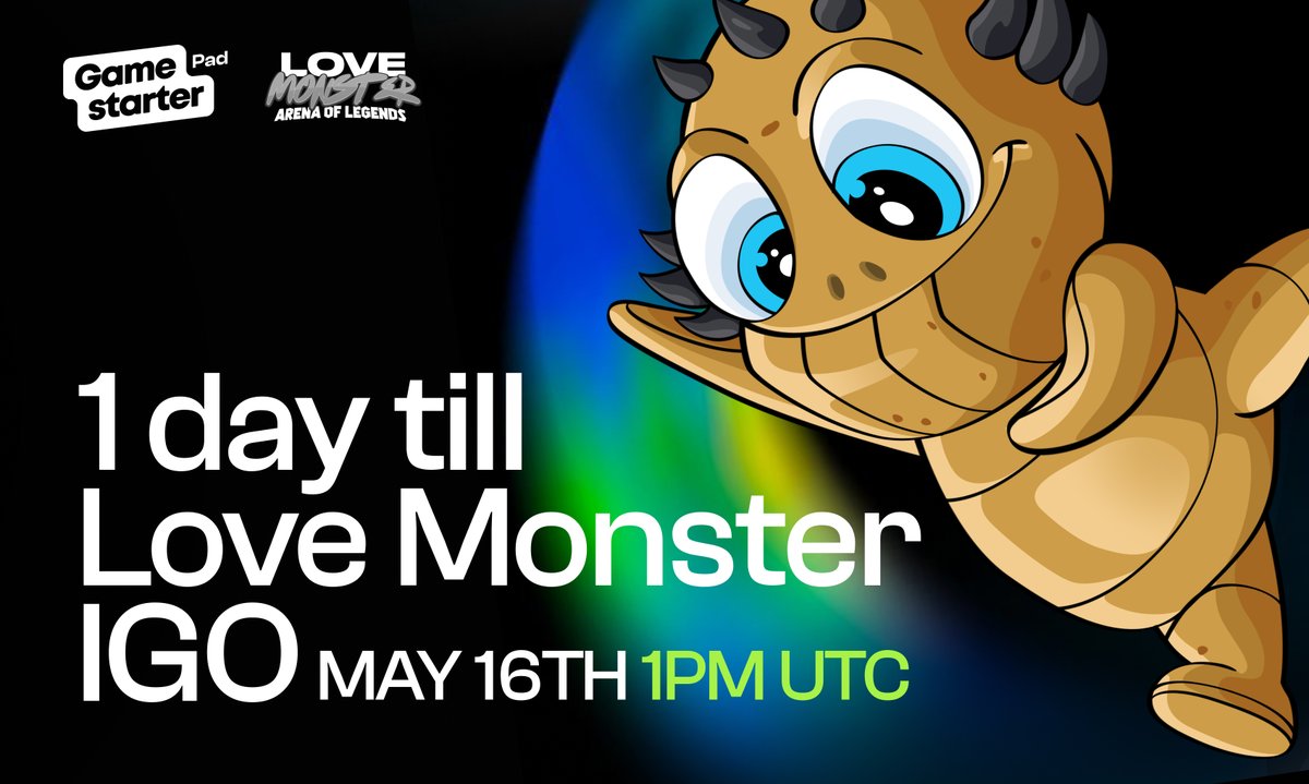 📢24 hrs until Love Monster IGO at 1 PM UTC! ✚ First-come, first-served. ✚ Exclusively for $GAME stakers. ✚ Stake a minimum of 15k $GAME. ✚ Max ticket size is $5K. ✚ Covered by Gamestarter Protection Protocol. 🌐Learn more at: [gamestarter.com/ido/love-monst…] #cryptocurrency