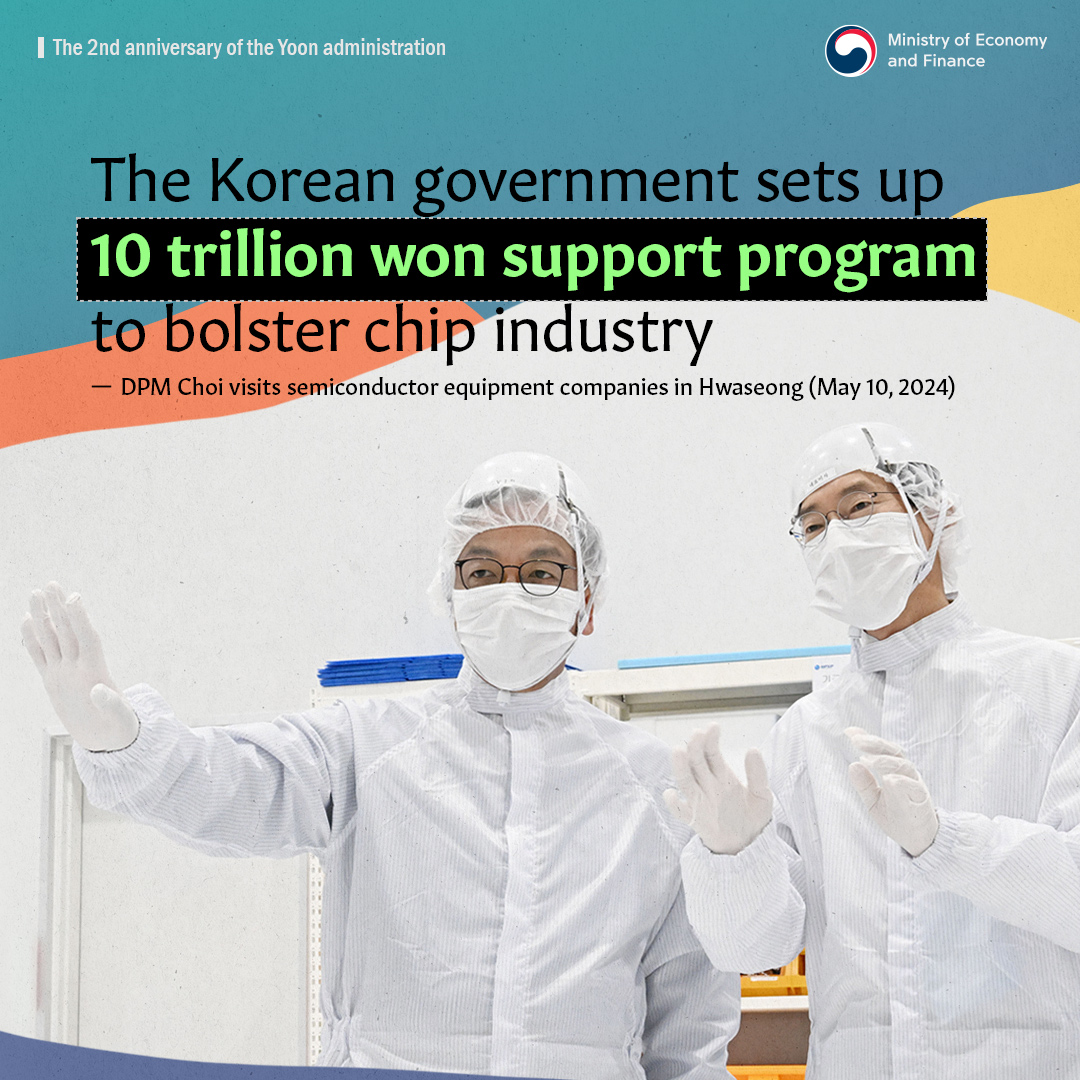 The 2nd anniversary of the Yoon administration

The Korean government sets up 10 trillion won ($7.3 billion) support program to bolster chip industry 
More: english.moef.go.kr/pc/selectTbPre…