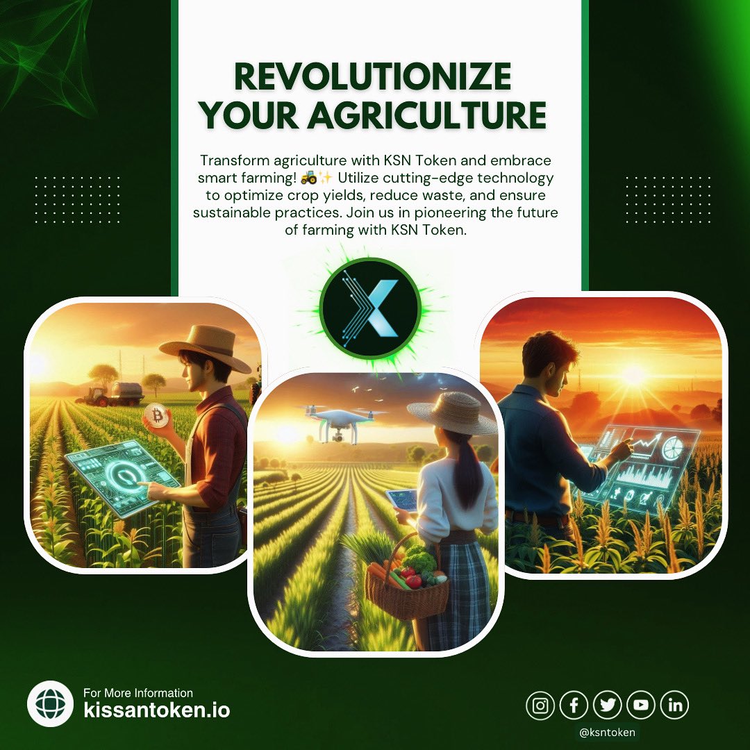 Revolutionize agriculture with KSN Token’s innovative Smart Farming solutions! 🚜✨ Harness the power of advanced technology to optimize crop production, minimize resource wastage, and promote sustainable farming practices. From precision irrigation to AI-driven crop