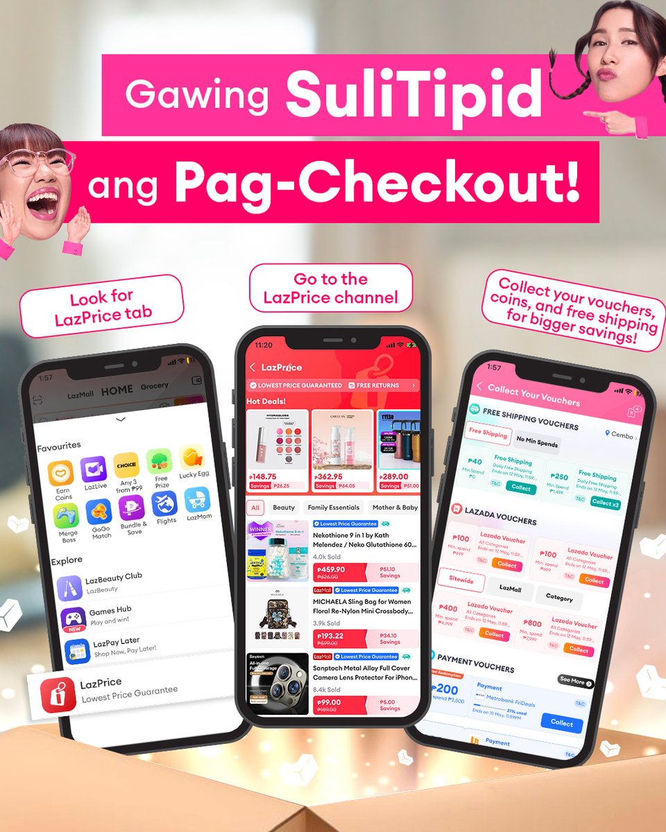 Ito na ang step-by-step guide para sure kang mas SuliTipid ang shopping sa #LazadaPH! 👉 Hanapin ang LazPrice tab! 👉 Check the LazPrice channel for deals with low price guarantee! 👉 Collect vouchers, coins, and free shipping for bigger savings! #SuliTipidSaLazada #LazadaYunOh