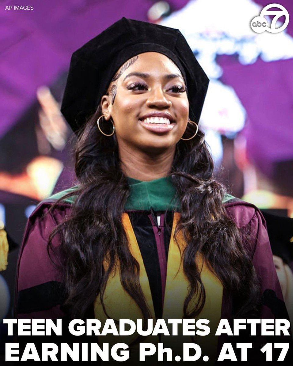 OUTSTANDING! A teenager from Chicago walked in her graduation ceremony this month after earning her doctoral degree at 17. 🎓️🥳❤️ Dorothy Jean Tillman II told 'Good Morning America' that she was homeschooled in her early years before entering college at age 10. Thank you for