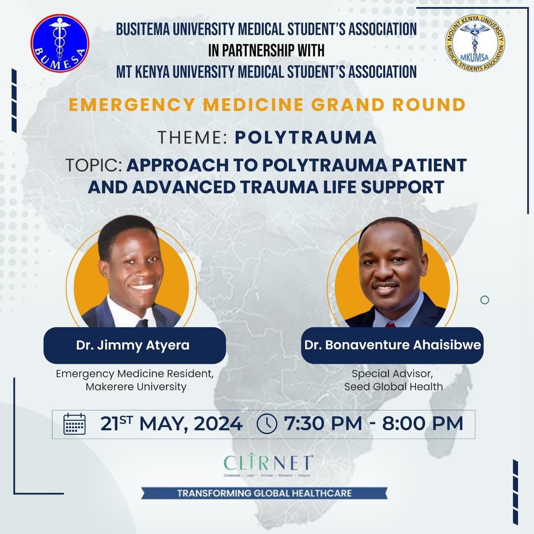 Exclusive invitation to the Emergency Medicine Grand Round: Register here: clrn.in/9L5En @Seed_Global @EMInterestMak @MUST_EMIG @OfficialFUMSA @Makerere_Medics @bumesa0001