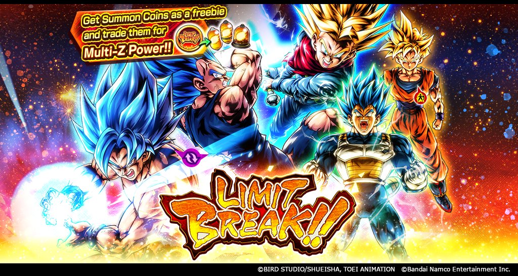 ['LIMIT BREAK!!' Is On!] Play the Summon and get Summon Coins as freebies! Exchange them for various types of Multi-Z Power, including up to 1,000 LL Multi-Z Power! This lineup even includes LL characters, so don't miss it! #DBLegends #Dragonball