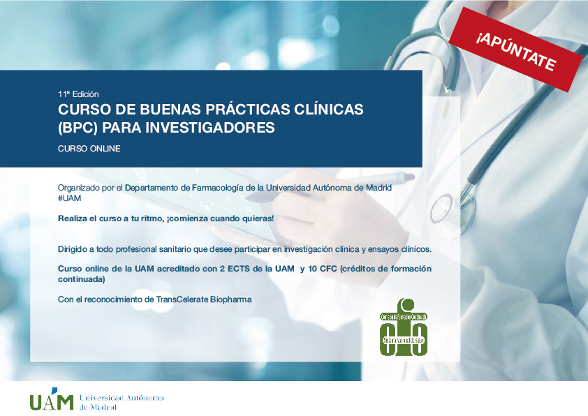 ¡APÚNTATE! 📢Abierta matrícula al Curso ONLINE @UAM_Medicina de Buenas Prácticas Clínicas para Investigadores (11ª edición) ¡A tu ritmo, empieza cuando quieras! 👉uam.es/Medicina/Docen… #investigacion #EnsayosClinicos @Farmaindustria @fuam_uam