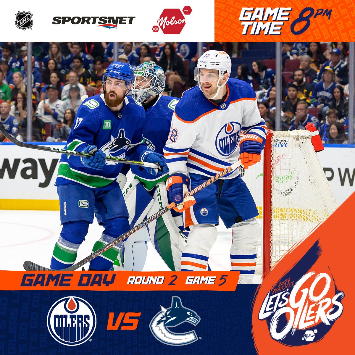 PLAYOFF GAME DAY! The #Oilers are back in Vancouver for Game 5 of Round 2. ⏰ 8pm MT 📺 @Sportsnet 📻 @630CHED #LetsGoOilers