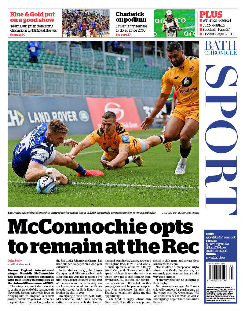 #Sport in this week's Bath Chronicle: @BathRugby secure play-off spot, McConnochie signs new deal; @BathCityWFC's end of season awards; @TeamBathNetball push champions all the way; Unbeaten century sees @_WesternStorm beaten; @JamieChadwick secures @INDYNXT podium 1/3