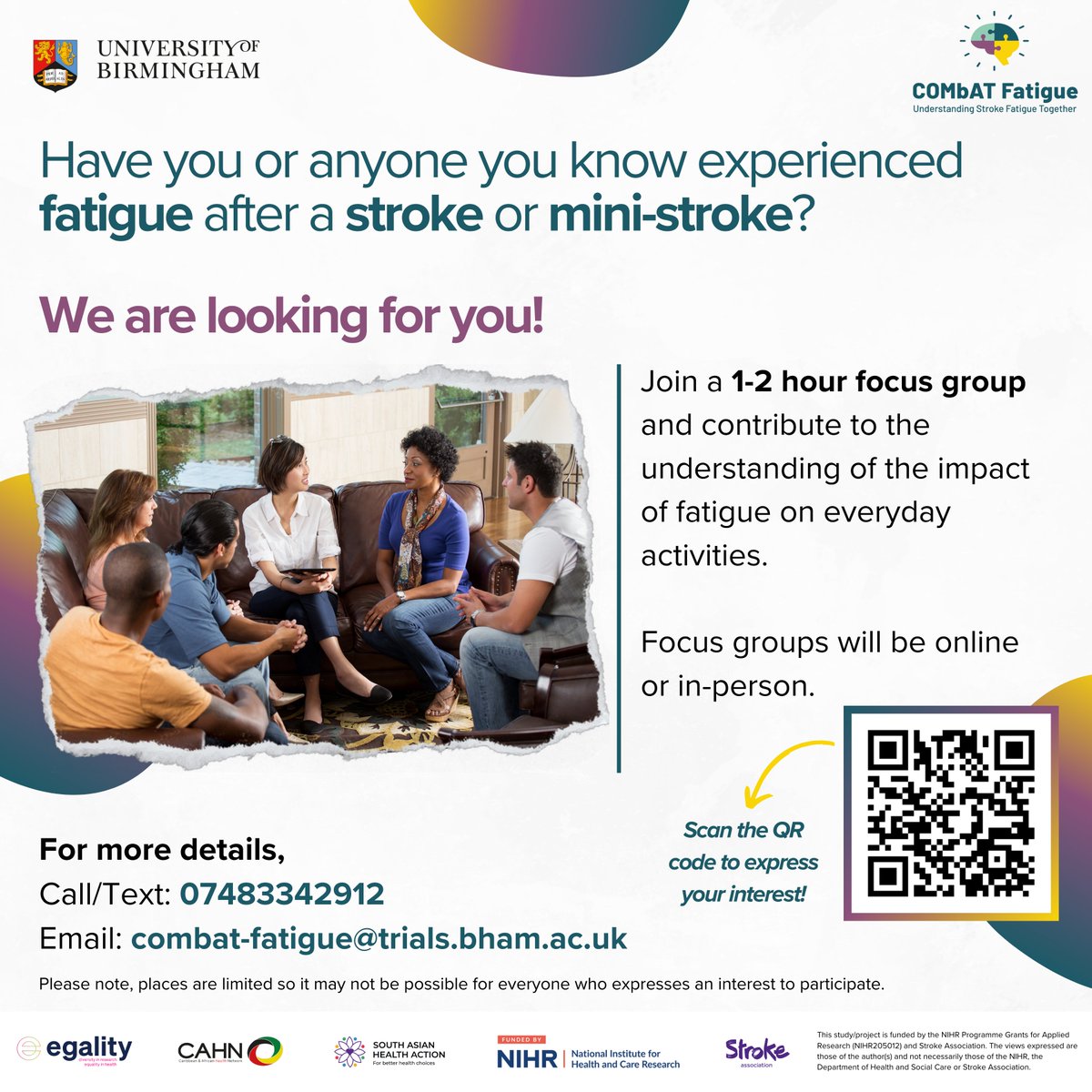 The COMbAT Fatigue study will bridge the gap in post-stroke care & symptom management, developing a programme to help people cope better with fatigue after stroke & mini stroke. 🔗bit.ly/3Uy0Yoo