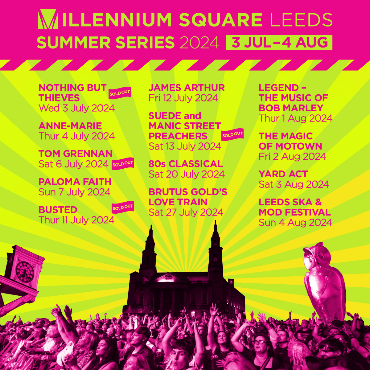 ☀ 🎶 Millennium Square’s Summer Series returns from 3 July to 4 August 2024 with 13 nights of unmissable open-air gigs ft an eclectic line-up of world-renowned icons and emerging artists. More info » bit.ly/SS24PR Tickets » bit.ly/MSQSS24 #SummerSeries24