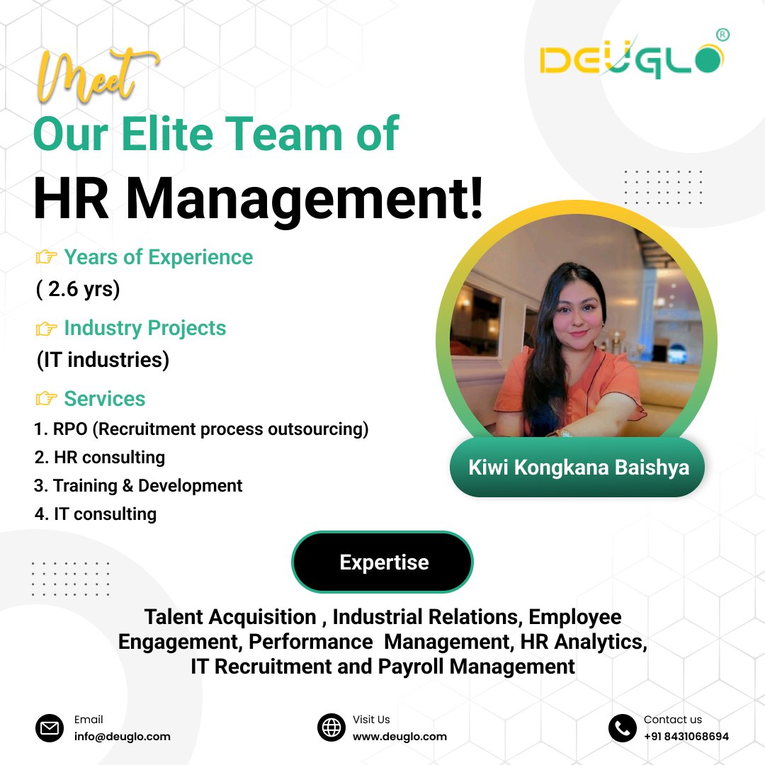 🌟 Introducing Our Premier HR Management Team! 🌟

Meet our esteemed HR Management team member, Kiwi Kongkana Baishya, who brings unparalleled experience and expertise to every project we undertake.

#HRManagement #HumanResources #TalentAcquisition #EmployeeEngagement  #Deuglo