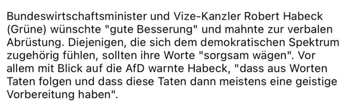 Wer wie #Habeck in schäbiger Art und Weise das schreckliche Attentat auf Robert #Fico  als Regierungsmitglied dazu missbraucht, die Opposition im eigenen Land zu diffamieren, sollte künftig zum Thema 'Hass und Hetze' besser schweigen.