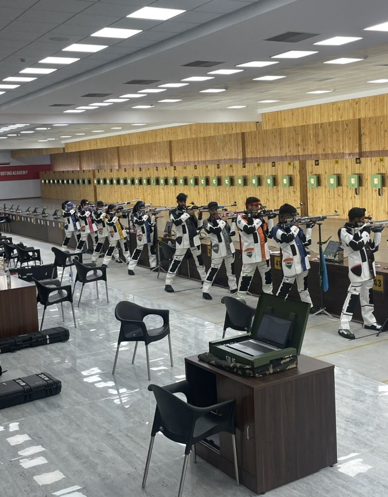 OST T3 update: Meanwhile the Air Rifle shooters fire away in the OST T3 qualification round at the #AbhinavBindra 10M range at the M.P. State Shooting Academy. #OlympicSelectionTrials #Road2Paris #IndianShooting