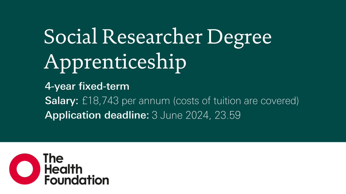 Do you want to gain real experience working on impactful research projects to improve health in the UK, while gaining a bespoke undergraduate degree in social research? Apply for our 4-year Social Research Degree Apprenticeship by 3 June ⬇️ lde.tbe.taleo.net/lde01/ats/care…