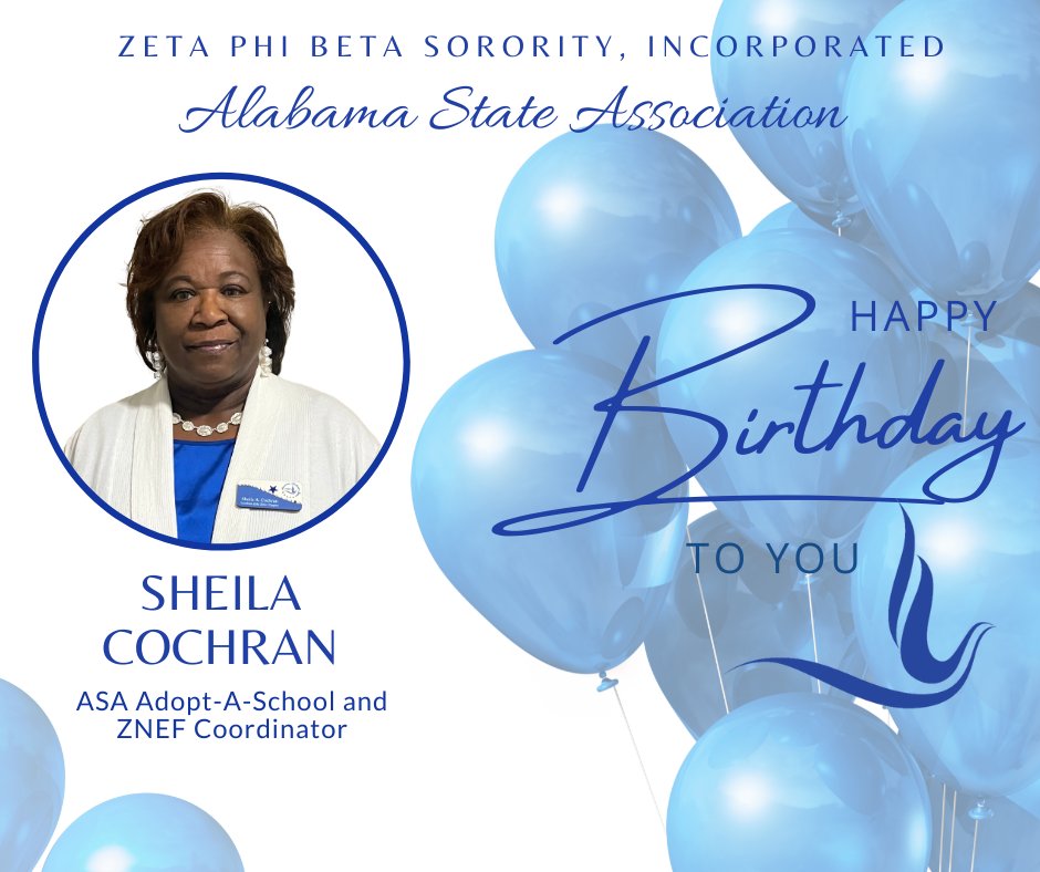 ZPHIB_AL's tweet image. Sending well wishes and a Happy Birthday to Sheila Cochran, ASA Adopt-A-School and ZNEF Coordinator. We hope your birthday is filled with love and joy. Thank you for all you do for Zeta.
.
.
.
💙💙💙💙💙
#zetaphibeta
#zphib2024
#zphib
#SCRZetas