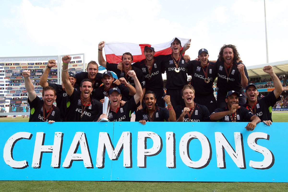 #OnThisDay in 2010, England finally end their drought!! They beat their rivals Australia in the final to lift the T20 World Cup 🏆 Man of the Tournament - Kevin Pietersen ✨