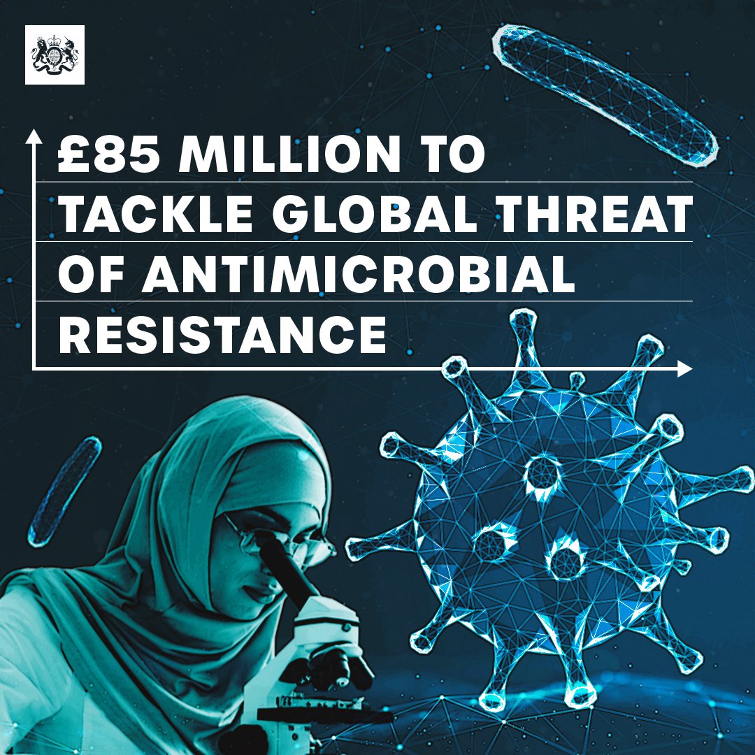 🇬🇧 The UK has announced £85 million to tackle antimicrobial resistance ahead of a global event hosted by @RoyalSociety today. This follows the publication of a new action plan to confront #AMR last week. See how we're supporting global action 🔻 gov.uk/government/new…