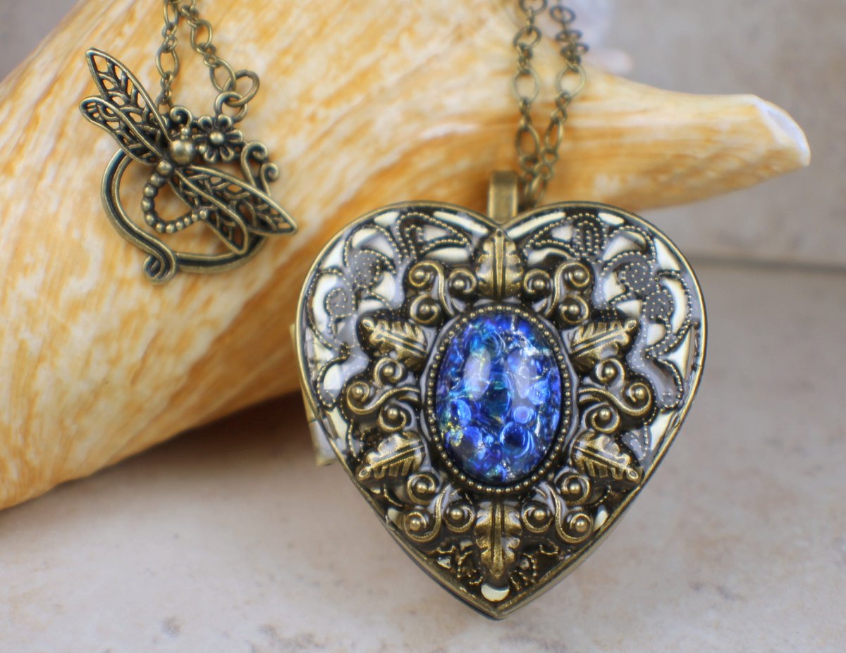 Sapphire Blue Opal Music Box Locket, Heart Music Box Pendant, Music Box Jewelry, Musical Photo Locket, Music Box Necklace tuppu.net/1638c0f9 #Etsy #Charsfavoritethings #MiniMusicBox