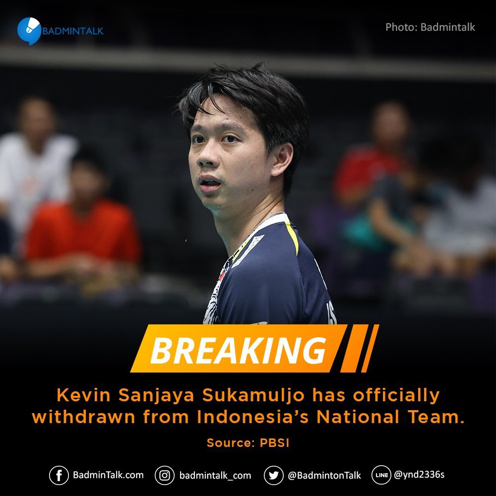 BREAKING

Kevin Sanjaya Sukamuljo has officially withdrawn from Indonesia's National Team.

All the best for your future, Kevin!