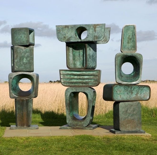 From The Family of Man (1970) sculptures, a representation of a group of figures in a landscape, one of the last major works by UK sculptor Barbara Hepworth #WomensArt