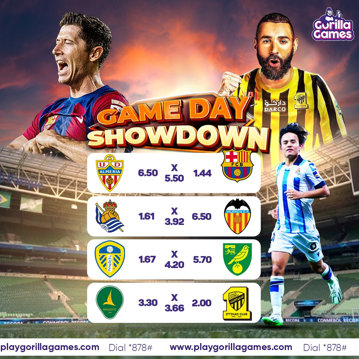 TUKWISHYURIRE IPARI? Kora aga pari kuri iyi mikino muri La Liga,Championship na Saudi pro League. Almeria vs Barcelona Sociedad vs Valencia Leeds vs Norwich Khaleej vs Ittihad Icyo usabwa: -kora like, follow na share. -Andika shuwa yawe muri comments. -Abatoranijwe kandi