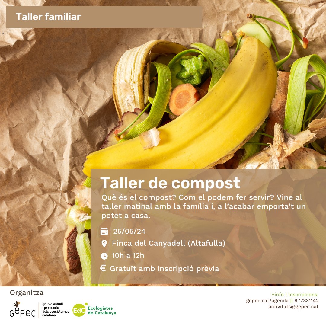 🌱El compost és un ingredient clau en l'agricultura que podem fer de manera senzilla amb les restes del nostre menjar.

♻️Vine amb la família, aprèn a fer compost i emporta't un potet cap a casa

gepec.cat/esdeveniments/…