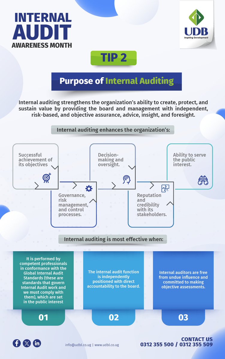 INTERNAL AUDIT TIP: Enhancing Organizational Value: The Role of Internal Auditing.

#UDBhere4U