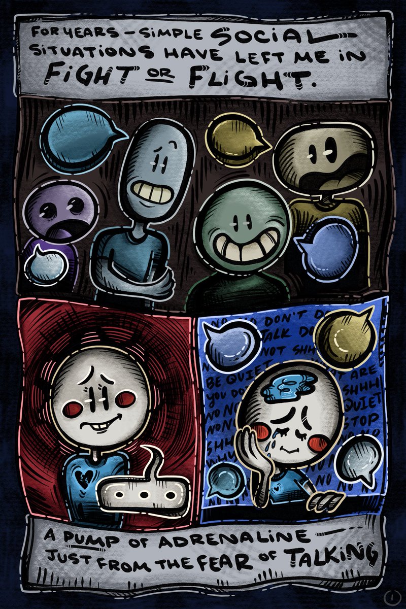 beccakoe's tweet photo. Happy Mental Health Awareness Month! (Part 1)

For another one of my sequential art assignments - I had to make a work about a personal “demon” of mine. So, I decided to make one about my adventures grappling with anxiety and depression. <3

#mentalhealthawareness #comic https://t.co/qMbINiUzeh