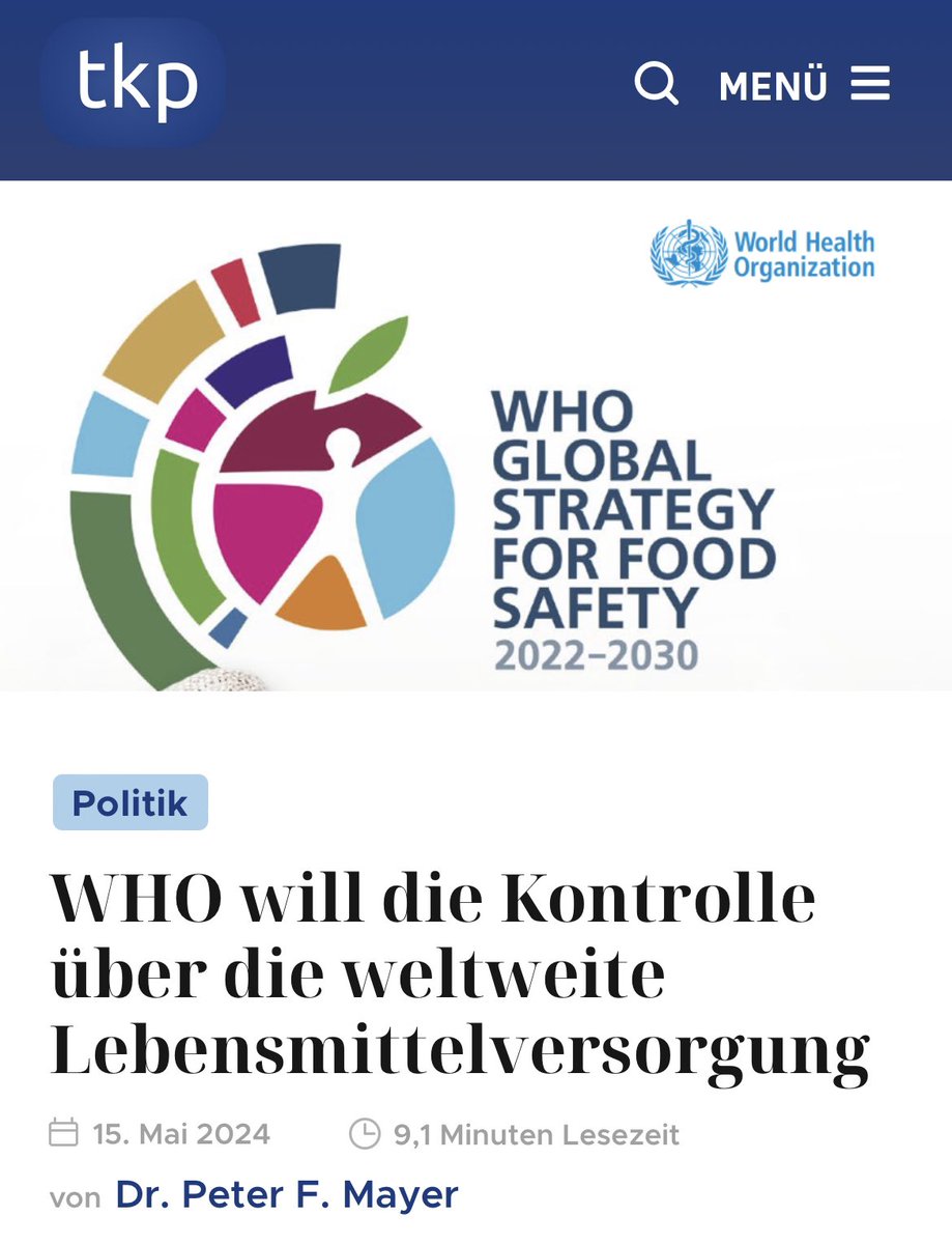 Die Weltgesundheitsorganisation (WHO) hat bedeutende Schritte unternommen, um die Kontrolle über die weltweite Lebensmittelversorgung zu übernehmen. Beitrag: tkp.at/2024/05/15/who…