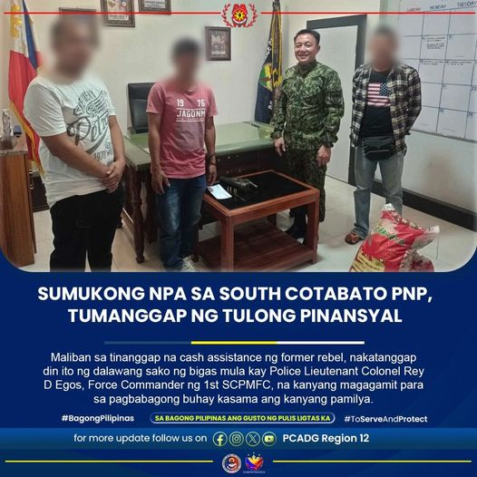 Sumukong NPA sa South Cotabato PNP, tumanggap ng tulong pinansyal

#sabagongpilipinasgustongpulisligtaska
#ToServeandProtect
#PCADGRegion12
South Cotabato PPO PRO 12