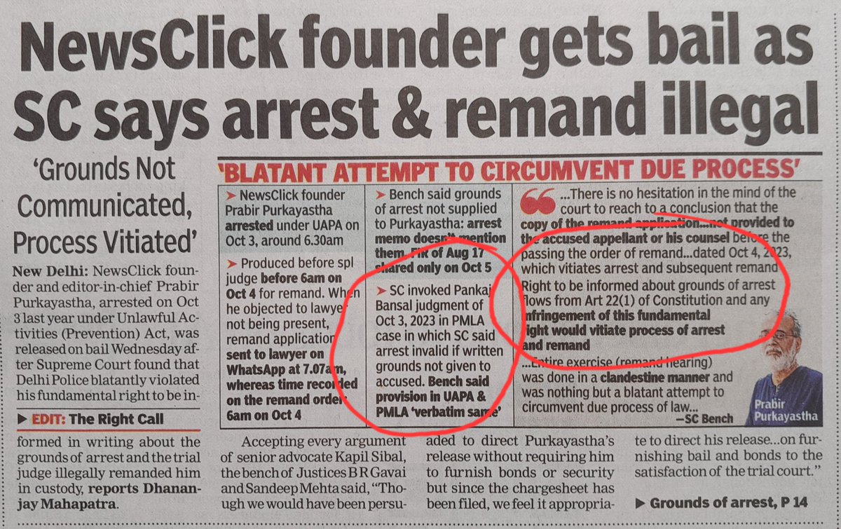 So, doesn't d present order upturn d part - 'The apex court also said d supply of Enforcement Case Information Report (ECIR) in every case to d person concerned is not mandatory. The ECIR is d ED’s equivalent of a police FIR.' - of Just. #Khanvilkar order (happily so, though)?🤔