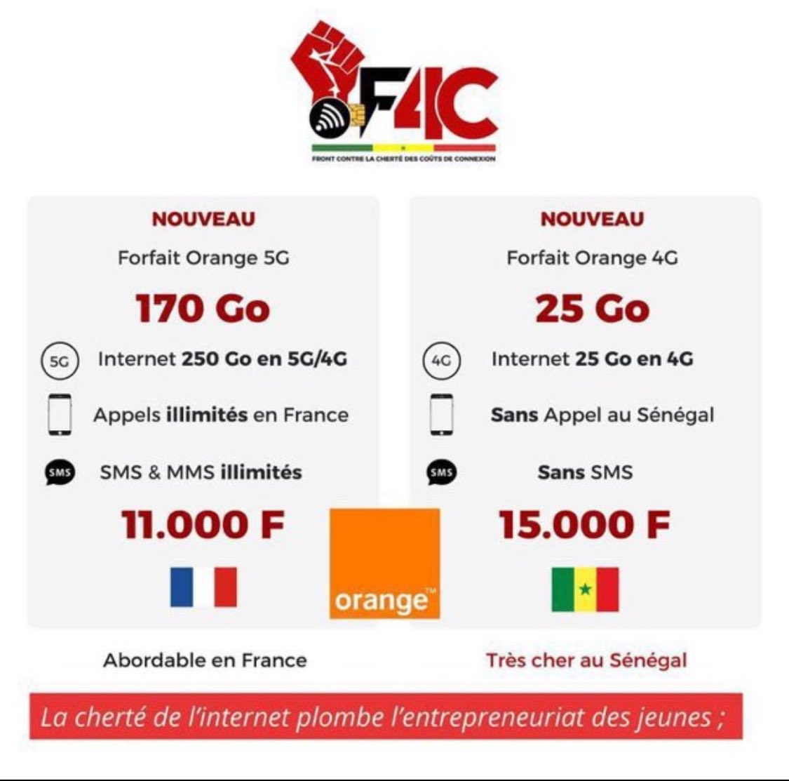 Bonjour à toutes et à tous. Ceci est un combat de tout un chacun. Un partage ne coûte rien mais l’accès à l’internet reste toujours chère au Sénégal. @orange_sn Halte à la diversion ❌ Jub - jubal- jubanti 🇸🇳 @PR_Diomaye @SonkoOfficiel