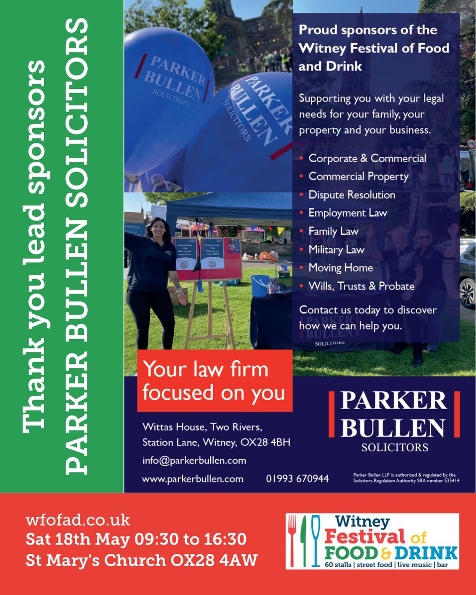 A huge thanks to lead sponsor Parker Bullen Solicitors for generously sponsoring our festival and for all their advice, expertise and encouragement.

Please do visit the @parkerbullen stall where they are offering a chance to chat &amp; take part in some family activities and games.