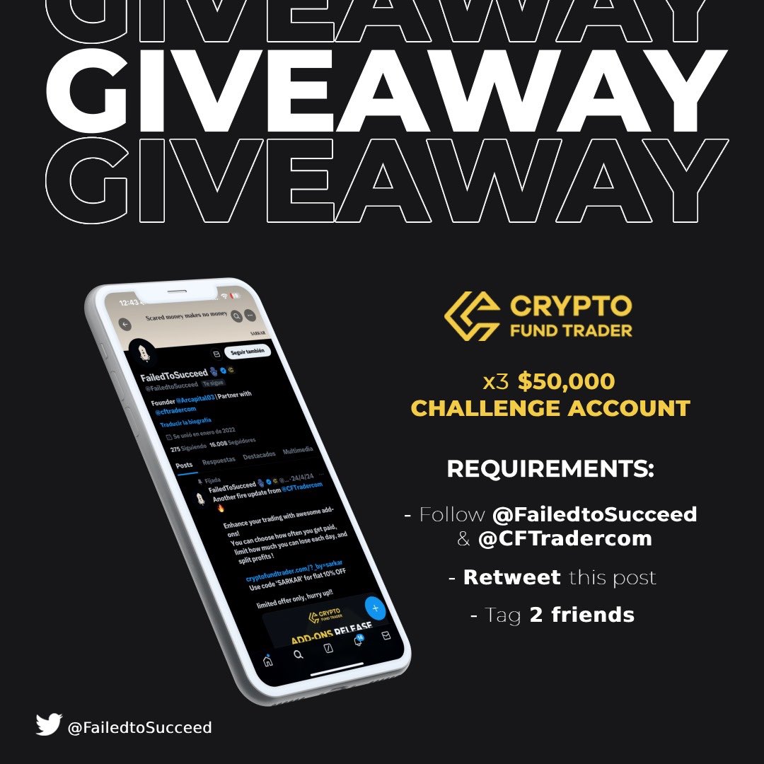 🚨BIG BANG BIRTHDAY GIVEAWAY🚨

3x50,000$ challenge account from our very own @CFTradercom 🔥

You all know what to do..

- follow @CFTradercom & @FailedtoSucceed 

- sign up here cryptofundtrader.com/?_by=sarkar

- Like/RT & comment #CFT

Roll the dice 🎲