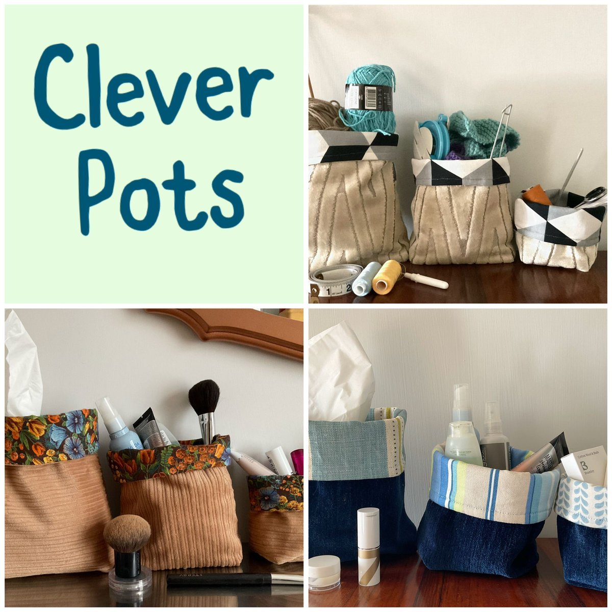 My Clever Pots - the perfect and pretty storage option. Ideal for cosmetics, craft zone, nursery or pet products tidying.  Made from recycled upholstery fabric offcuts, so they are eco friendly too

#EarlyBiz   #shopindie #MHHSBD 

buff.ly/2F1nKi1