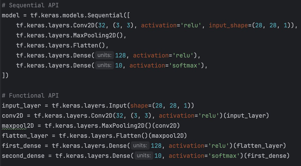 Merancang sebuah model Machine Learning menggunakan Tensorflow caranya ga cuma lewat sequential ternyata ada cara lain yaitu namanya Functional API. Kalo 

Sequential itu layers nya dimasukin ke dalam list, kalo di functional tiap layers itu di simpan di dalam variabel.