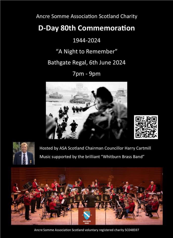 WEST LOTHIAN D-DAY 80th COMMEMORATION Hosted by Chairman Cllr Harry Cartmill Guest speaker Bob Kemp CBE We have Whitburn Band, local school choirs, singers! Supported by Bathgate Army Cadets. BOOK TICKETS HERE: flowte.me/storefront/rec… #WW2 #Normandy #DDay80th #DDay