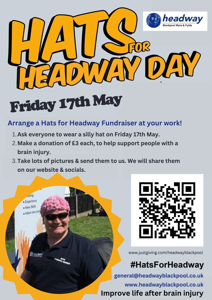 🎩 #HatsforHeadway Day is fast approaching!
🎩 This 17th May - will you support us?
🎩 Wear a silly hat, donate & share your pics with us - SIMPLE
💙 DONATE: buff.ly/2VxBGJJ 
#braininjury #support #friendship #advice #fun #laughter #independence #skills