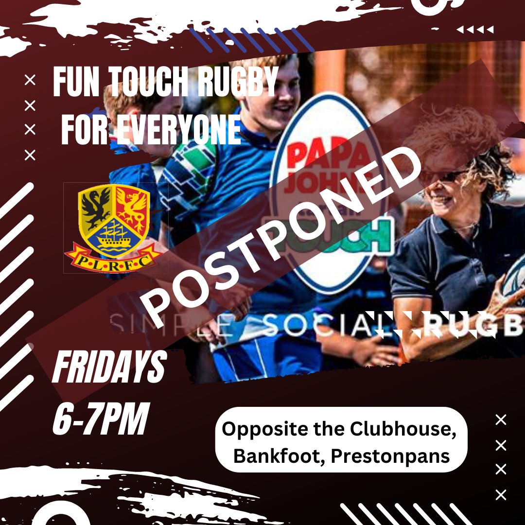 TARTAN TOUCH
POSTPONED THIS WEEK.

with so many people supporting Edinburgh Rugby this Friday, we will postpone this week's Tartan Touch session & be back raring to go next week.

#OneClubOneCommunity 
#DriveOnPL