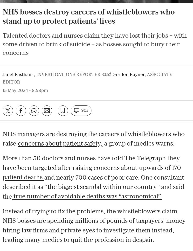 'NHS trusts and senior managers are more concerned with protecting personal and organisational reputations than they are with protecting patients” telegraph.co.uk/news/2024/05/1…