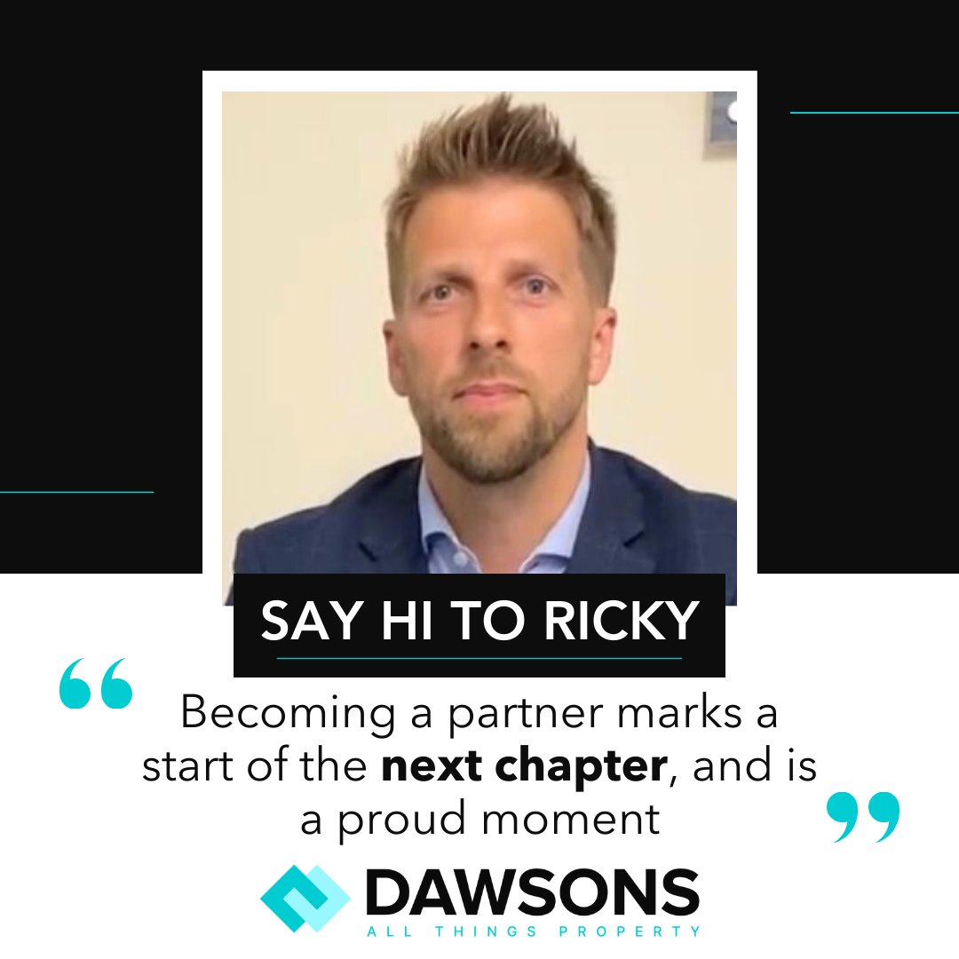 🙋‍♂️ Hi Ricky! Ricky has now become one of the four business Partners. 'Becoming a partner marks a start of the next chapter...For me, it signifies the culmination of many years hard work, of growth, support, being surrounded by a fantastic team...' 👉 dawsonsproperty.co.uk/blog.php